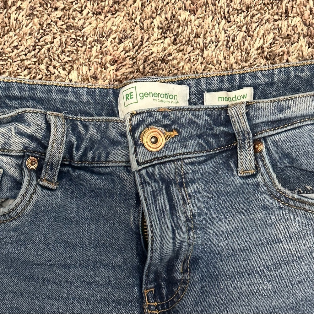 Celebrity Pink Blue Jean Shorts with Distressed Cut-Off Style - Picture 2 of 9